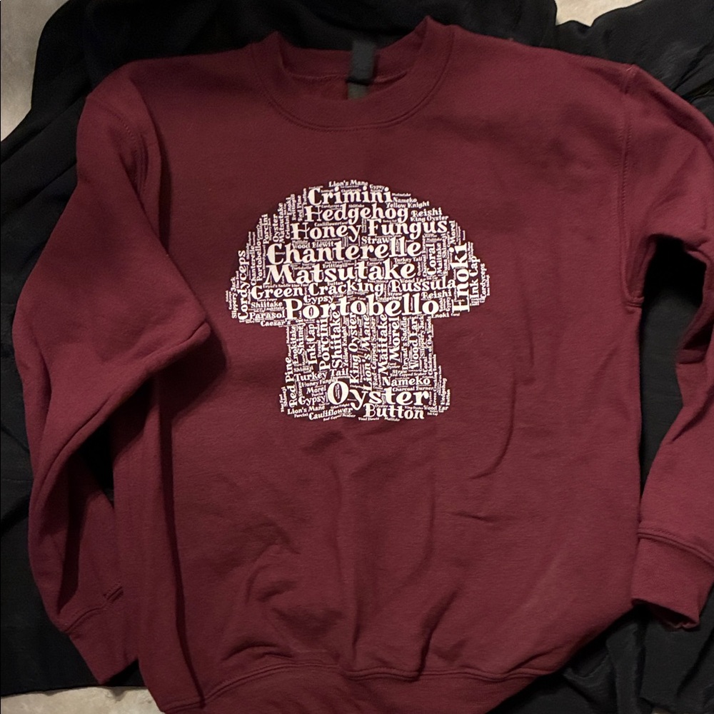 Burgundy Graphic Mushroom sweater (Youth size M)
